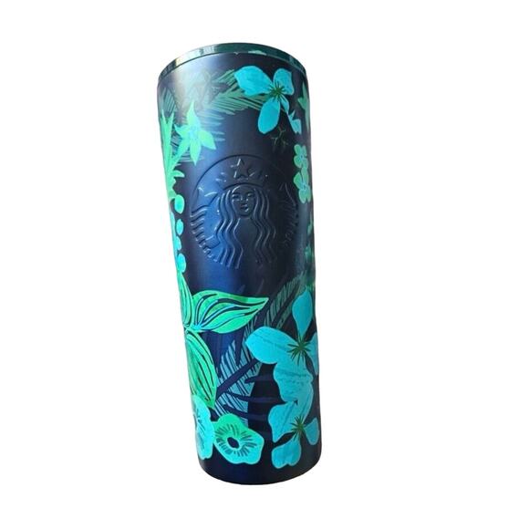 Starbucks Stainless Steel Tumbler Blue Green Flowers Summer 2022 Rare No Straw - Picture 1 of 7